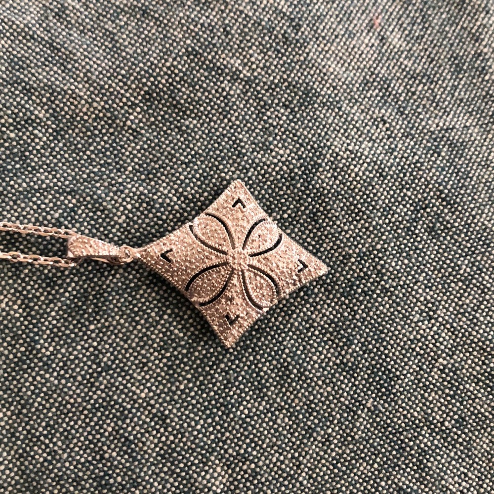 Pave CZ diamond shaped pendant and station chain